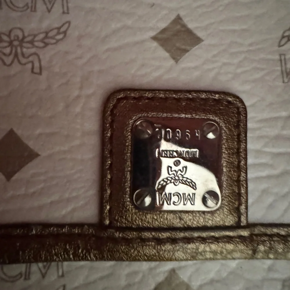 MCM White and Gold Visetos Tote with Brown Trim - Picture 8 of 10